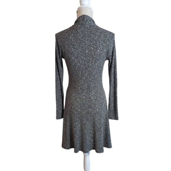 Womens Gray Ribbed Fit and Flare A Line Stretch Dress - Picture 7 of 7